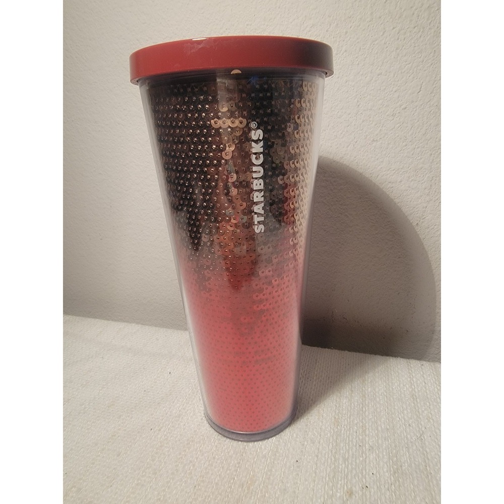Starbucks Holiday‎ 2018 Red And Silver Sequin Ombre Tumbler 24 Oz Venti Cold Cup